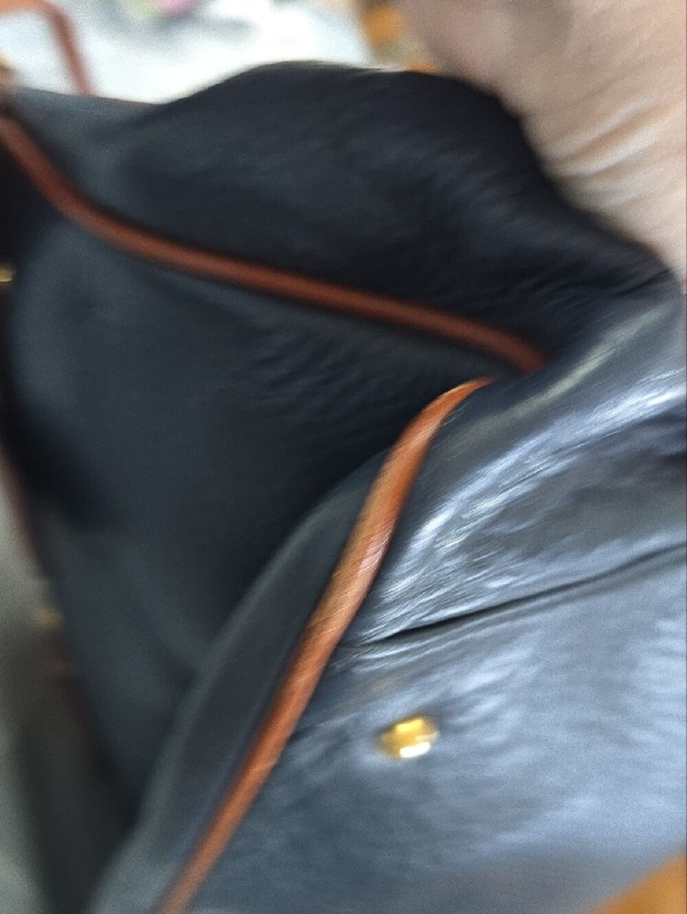 Dooney & Bourke Navy Pebbled Leather Satchel with Brown Trim - Picture 5 of 11